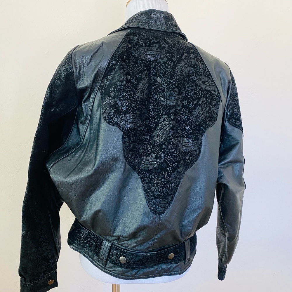 Vintage Wilson Leather Jacket Black XS Paisley Motorcycle Jacket 80’s 90’s Crop - Picture 7 of 16